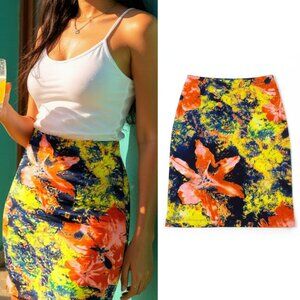 Betsey Johnson Floral Pencil Skirt In Watercolor Multi Size Small